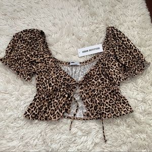 Urban Outfitters Puff Sleeve Cheetah Print Top